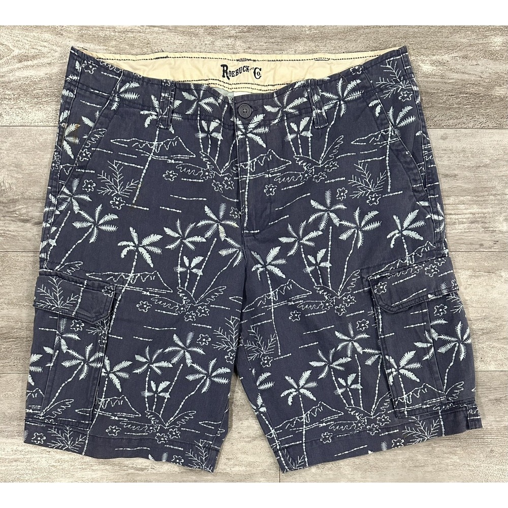 Roebuck And Co Mens Cargo 100% Cotton Shorts Sz 38 Palm Trees Graphic 10" Inseam